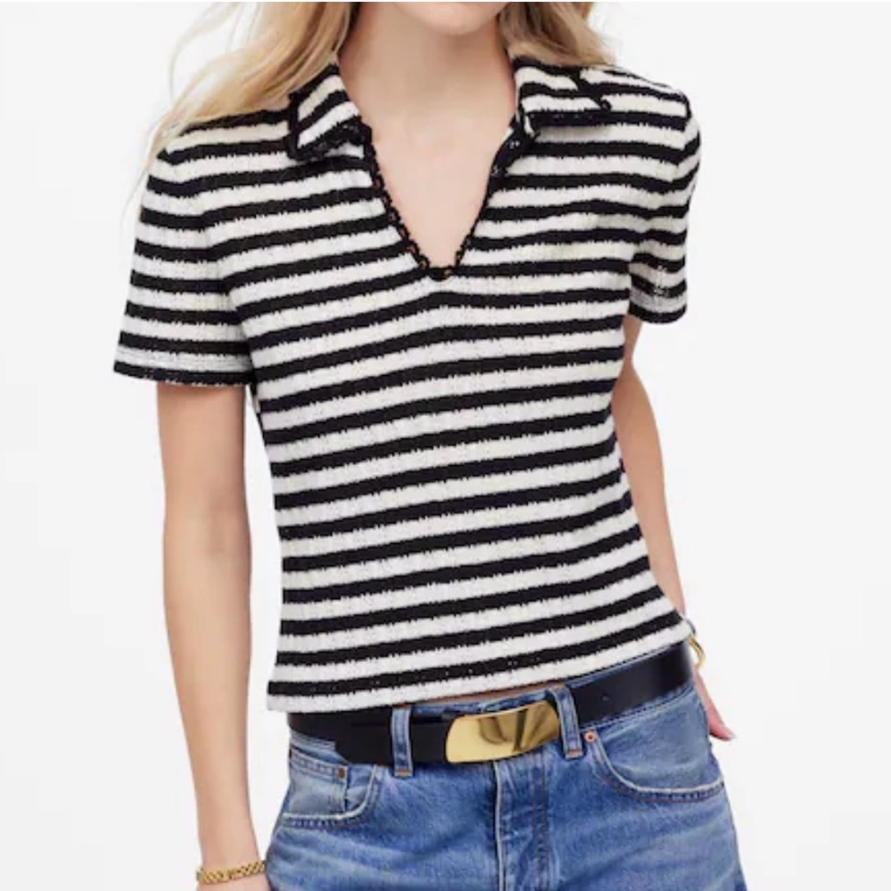 Madewell crochet V neck sweater tee